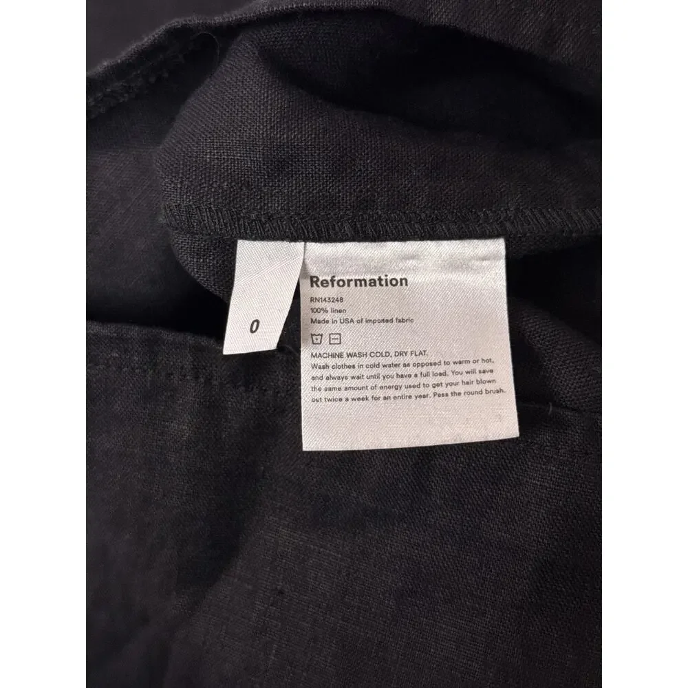 Reformation Jumpsuit 0 Womens Black 100% Linen Button Front Sleeveless Wide Leg